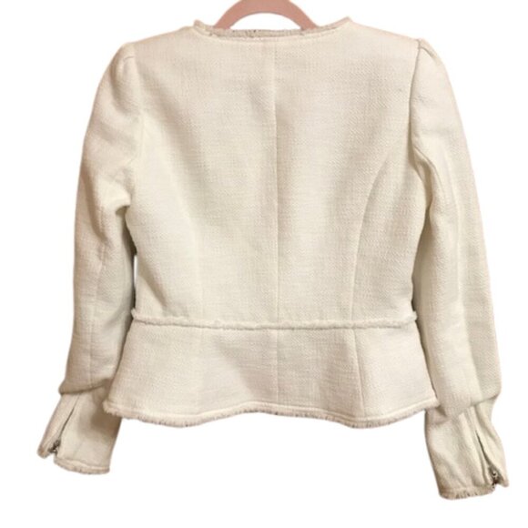 White House Black Market Women's White Tweed round neck Jacket Frayed Edges Sz 6 - Picture 6 of 14